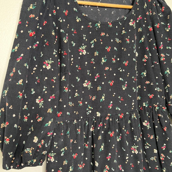 Time and Tru Womens Black Floral Corduroy Tiered Puff Sleeves Mini Dress Size S - Picture 9 of 16